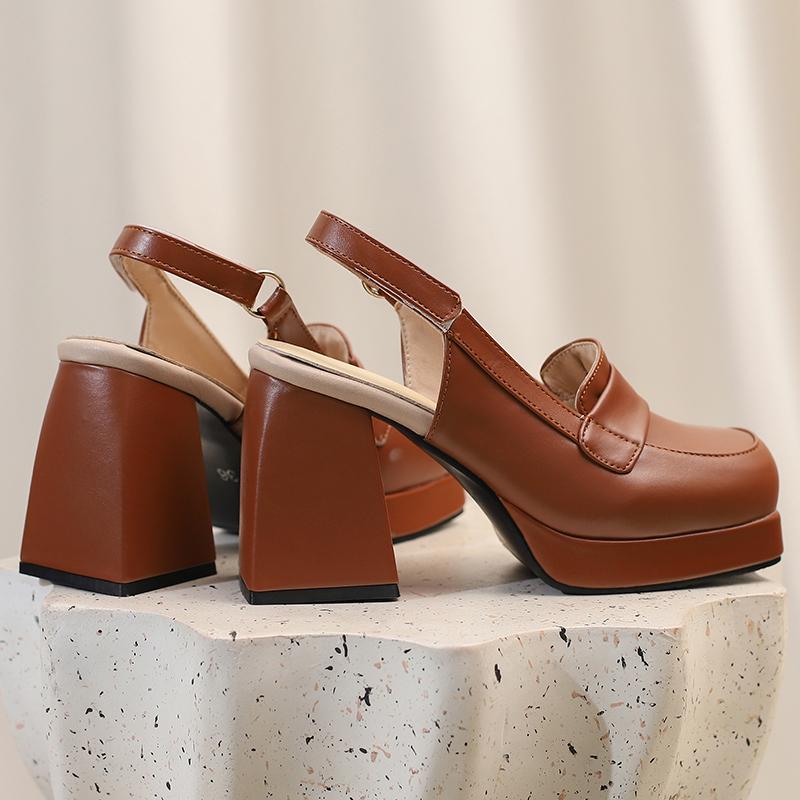 Women's high-heeled sandals spring and summer new waterproof table thick heel large size solid color bag head sandals