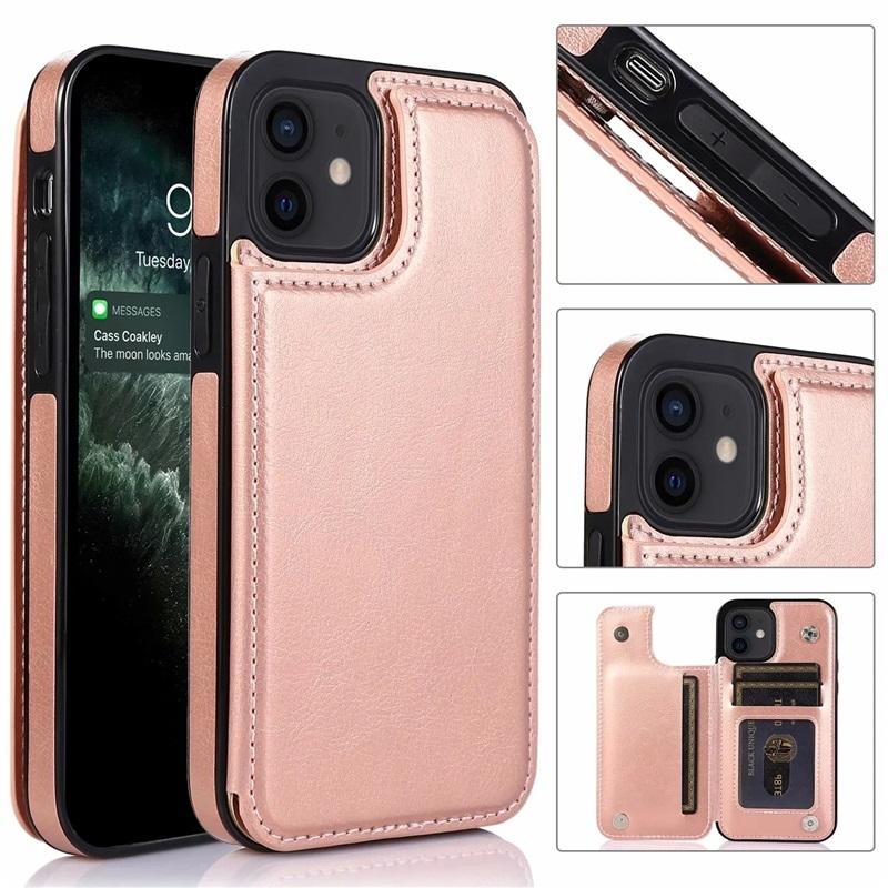 Leather Wallet Back Case for iPhone 11 12 13 14 15 16 17 Pro Max Mini Air XR XS 8 7 Plus SE Card Slots Holder Flip Cover