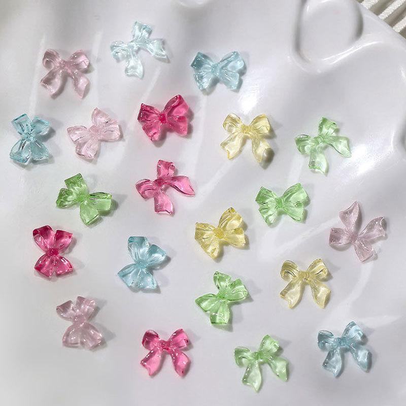 50Pcs Ice Transparent French Ribbons Colorful Resin Bowknot Charm Bowtie Jewelry Nail Art Decorations Manicure Tools Accessories