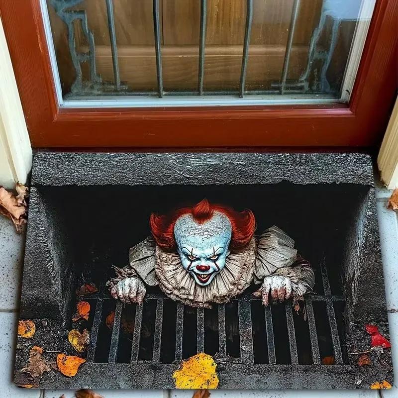 VIKAMA Spooky Stairs Illusion Doormat, Horror Themed Non-Slip Rug for Entryway, Bedroom & Halloween Party