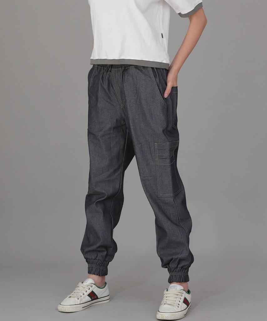 Seinteukeulu Bold Ankle Band Cargo Jogger Pants Bac-328 Denim Light Indigo
