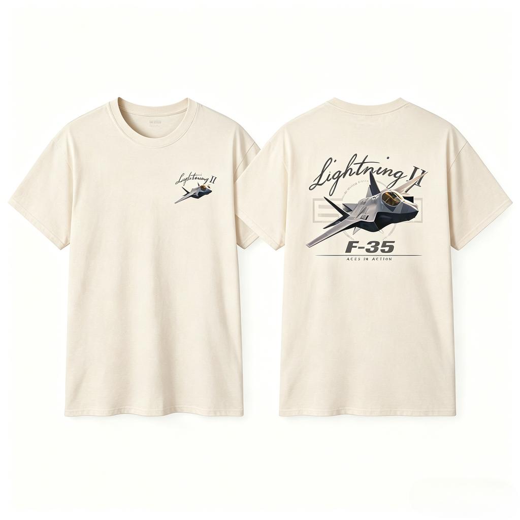 T-shirt Specifica Aereo F-35 Lightning II Streetwear Aviazione Militare Cotone Unisex Casual Grafica Caccia Top