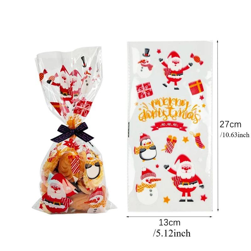 Lot de 50 sachets cadeaux de Noël, sachets de bonbons et biscuits, Père Noël, emballage de Noël, pochettes en plastique, décorations de fête de Noël white