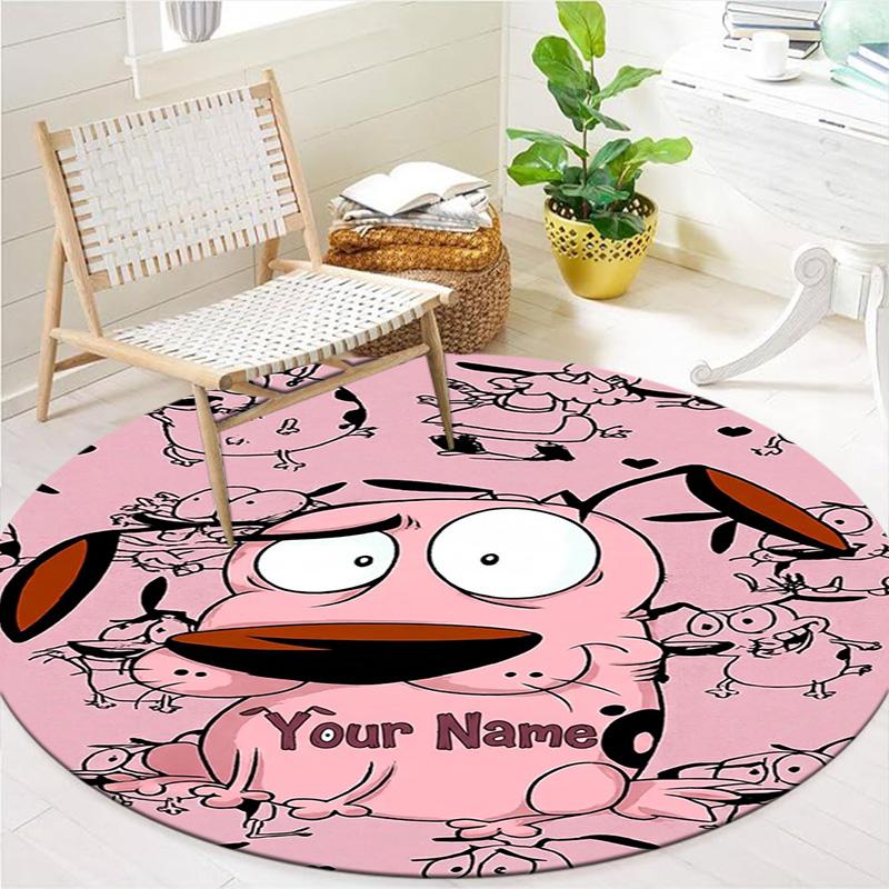 Pink Bunny Galaxy Custom Name Round Area Rug Carpet Rug For Living Room Bedroom Sofa Playroom Decor Nonslip Floor Mat