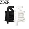 Zbzr Spring New Women clothes Western Style Fashion Fashion Scarf Decoration Pleat Silk Satin Texture Top 2526303