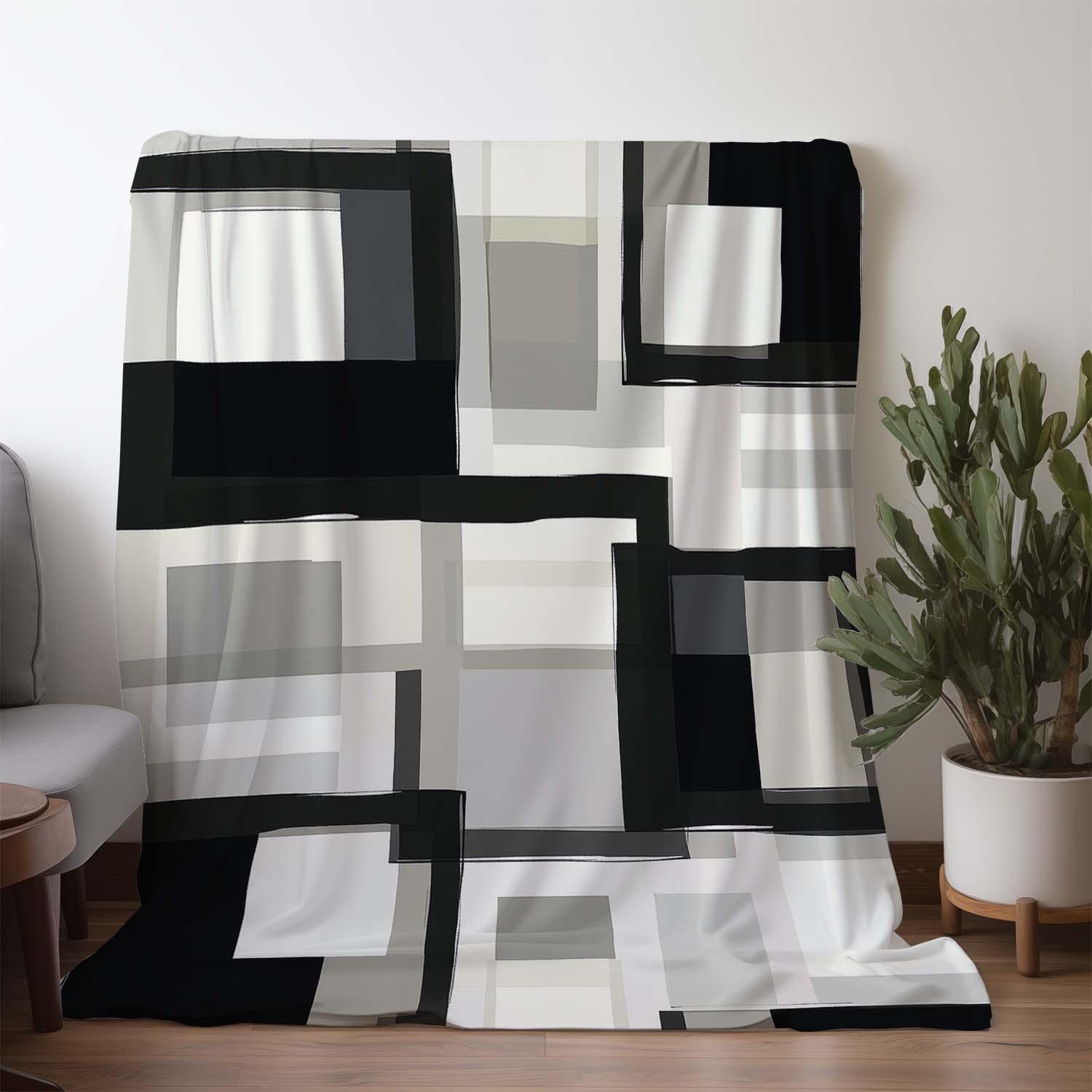

1pc Sdoo Flannel Blanket - Soft Warm Geometric Print Throw for Sofa Bed Car Camping Office, All-Season Cozy Retro Style Mixed Co 130x150cm