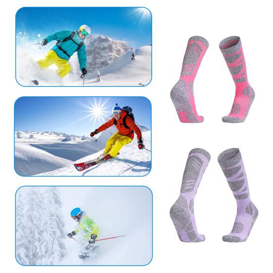 1 Pair Women Winter Ski Socks Long-Tube Thermal Cotton Socks Sweat Absorption Comfortable Thickened Outdoor Sports Socks