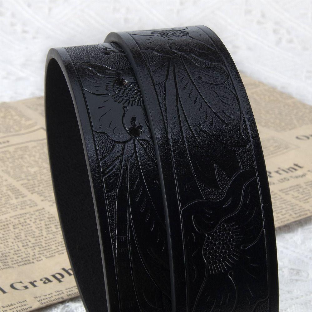 Carved Western Cowboy Belt Cow Head Buckle Embossed Belt Luxury Waistband  For Man Women