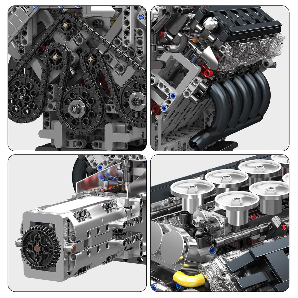 Mould King 10250 MOC Technic LFA V10 Engine Model Assembly Kit Manual Connection Version 10-Piston Crankshaft Mechanism, ForwardReverse Switch, and