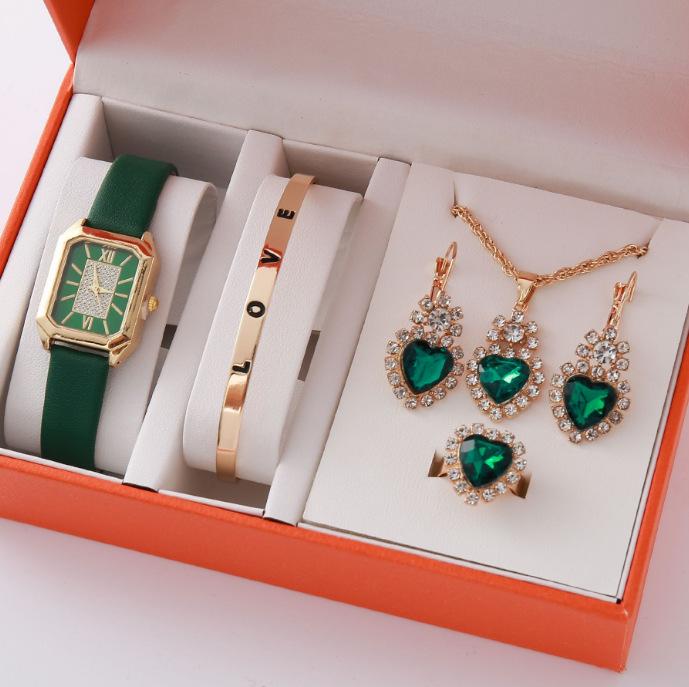 New Square Roman Watch Gem Bracelet Set Square Belt Watch Square Gem Bracelet Set