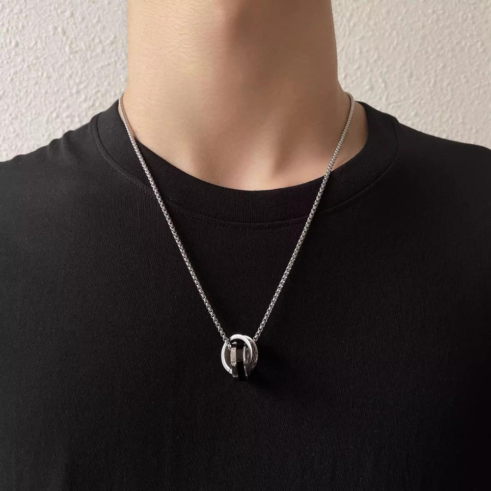 Gold Cross Men Necklace Double Ring Shape Cross Pendant Cross Necklaces Daily Wear Choker