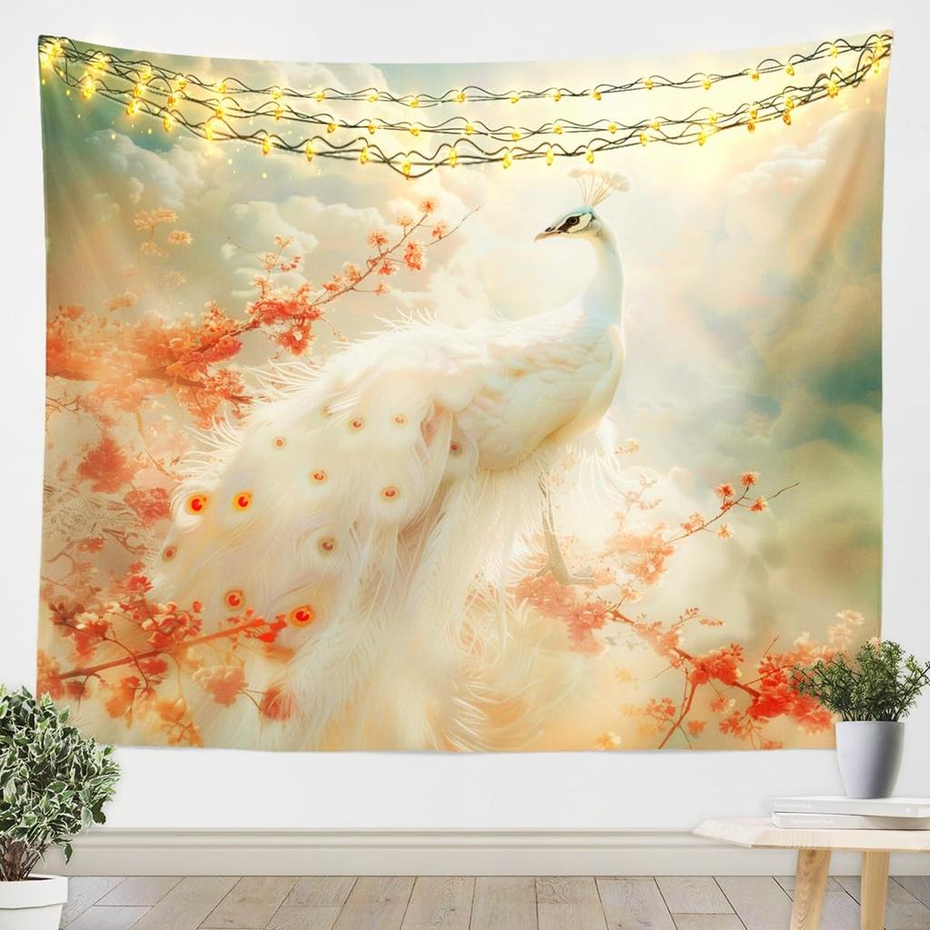 Fire & Ice Phoenix Tapestry, Red Blue Mythical Birds on Black Starry Background, Wall Hanging for Fantasy Aesthetic Decor