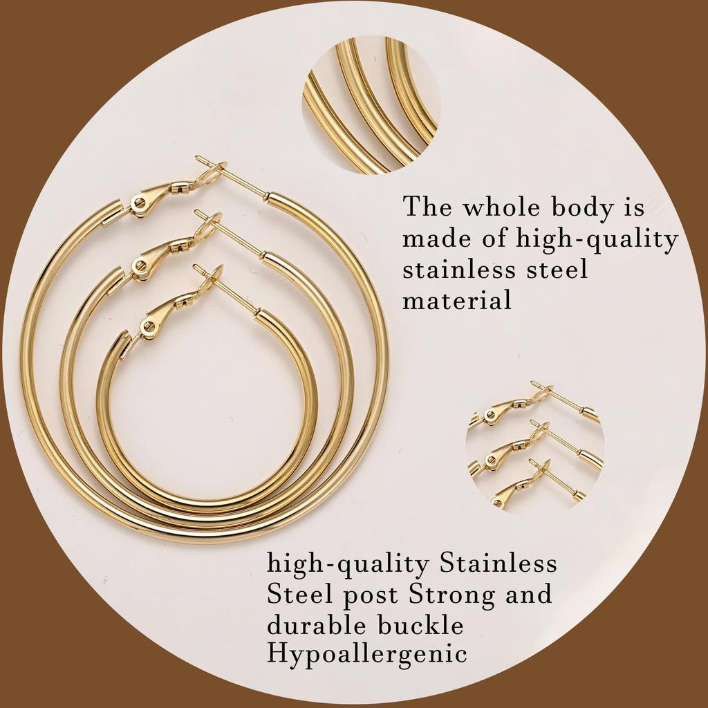3 Pairs Hyperbole Big Gold Color Metal Hoop Earrings Set for Women Simple Round Circle Earring Female Silver Color Daily Jewelry