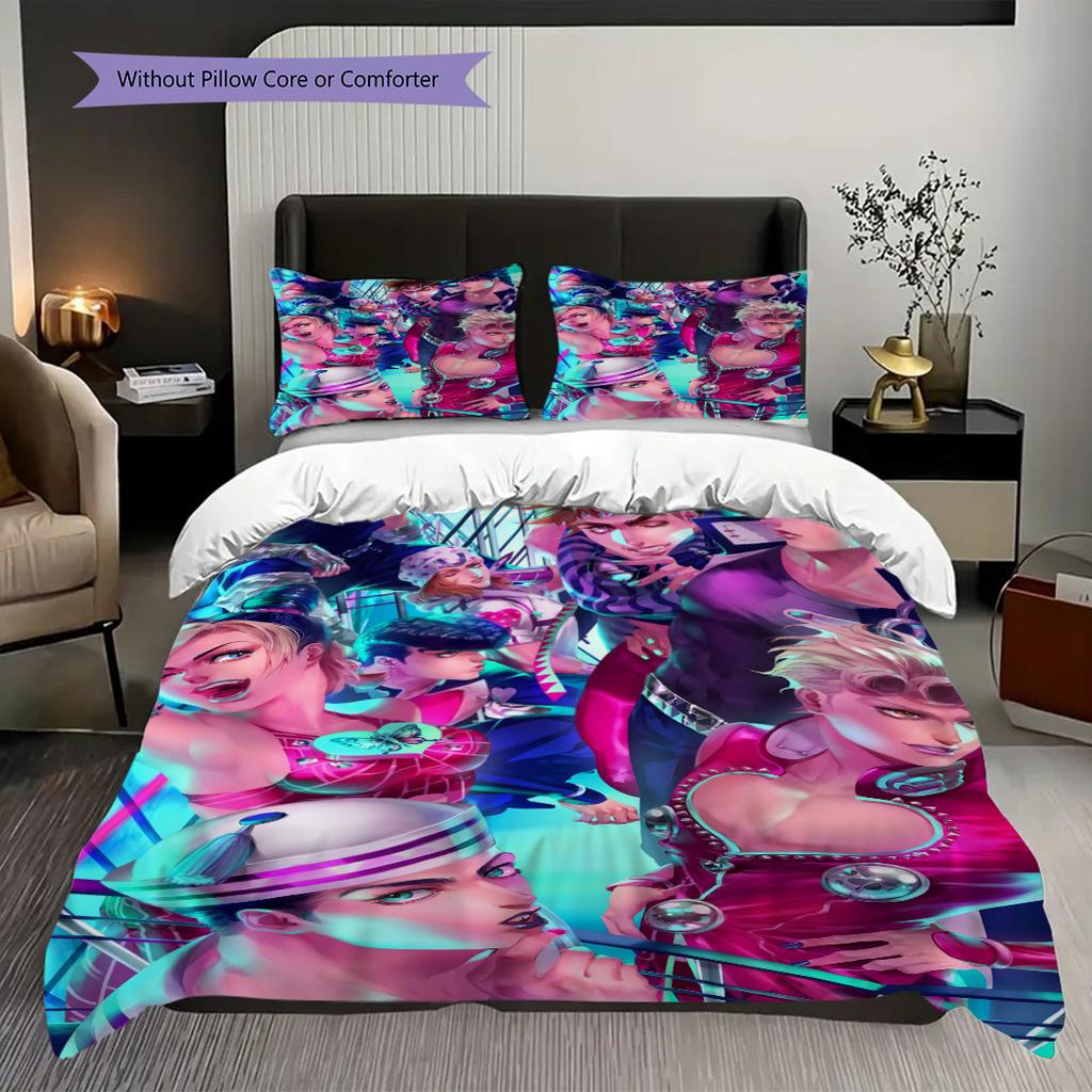Vibrant Anime Ensemble Three-piece set (1 * duvet cover + 2 * pillowcase, without core) 2D Flat Duvet cover and pillowcase Soft and comfortable