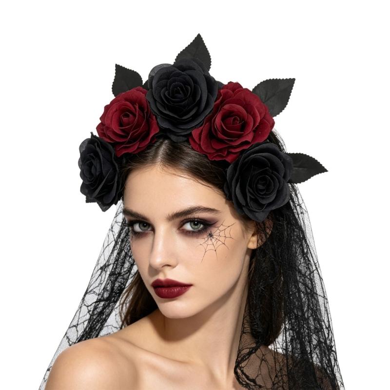 Rose Lace Headband for Women, Gothic Costume Headpiece for Halloween Parties, Cosplay Styling, Stage and Photo Looks