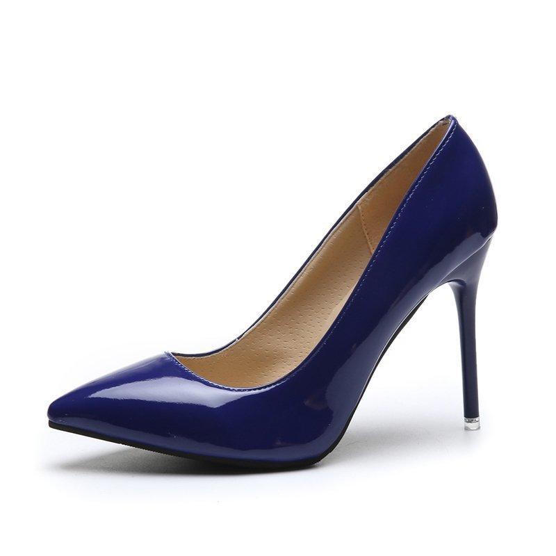 Fashion Plus Size 34-44 Office 10.5cm Thin Heels Pumps Women Shoes Pointed Toe Patent Leather Wedding Dress Shoes Woman Chaussures Femme