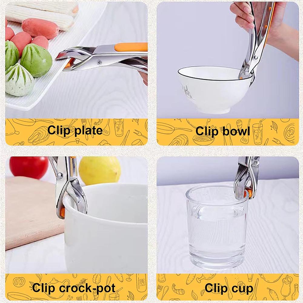 2pcs Silicone Tongs for Moving Hot Plates or Bowls(Green + Orange)