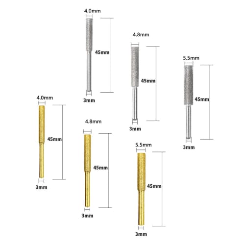 Set of 12 High-Quality Diamond Burs with Cylindrical Shanks, 3mm Shank (4.0mm/4.8mm/5.5mm), for Chainsaw Grinding Heads, Mini Routers, Routers, Grinde