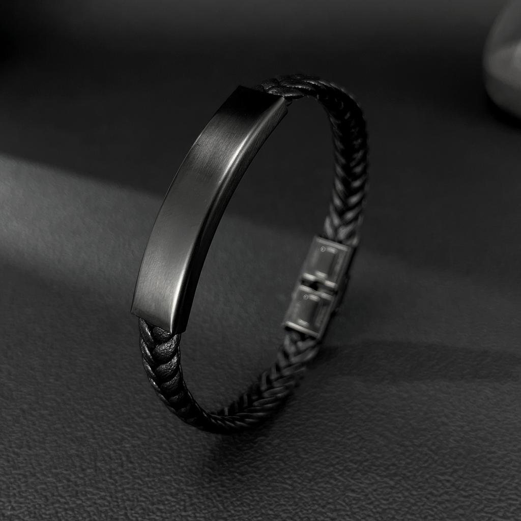 Jewelry Accessories Retro Black Stainless Steel Bracelet Men's Bracelet Fashion Woven Leather Bracelet Jewelry
