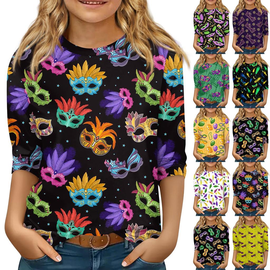 Kinder 3/4 Ärmel Tops Casual Karneval Print T Shirt Rundhals Pullover Bluse