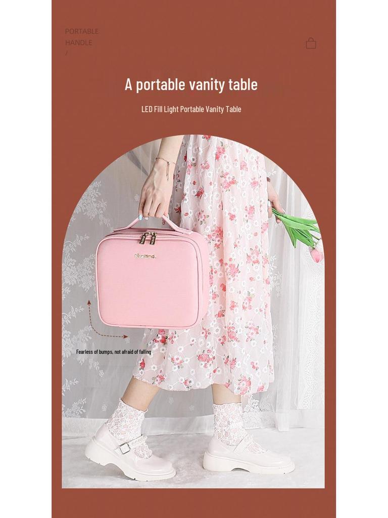 Large Capacity Makeup Bag with Lighted Mirror - Portable Travel Cosmetic Organizer