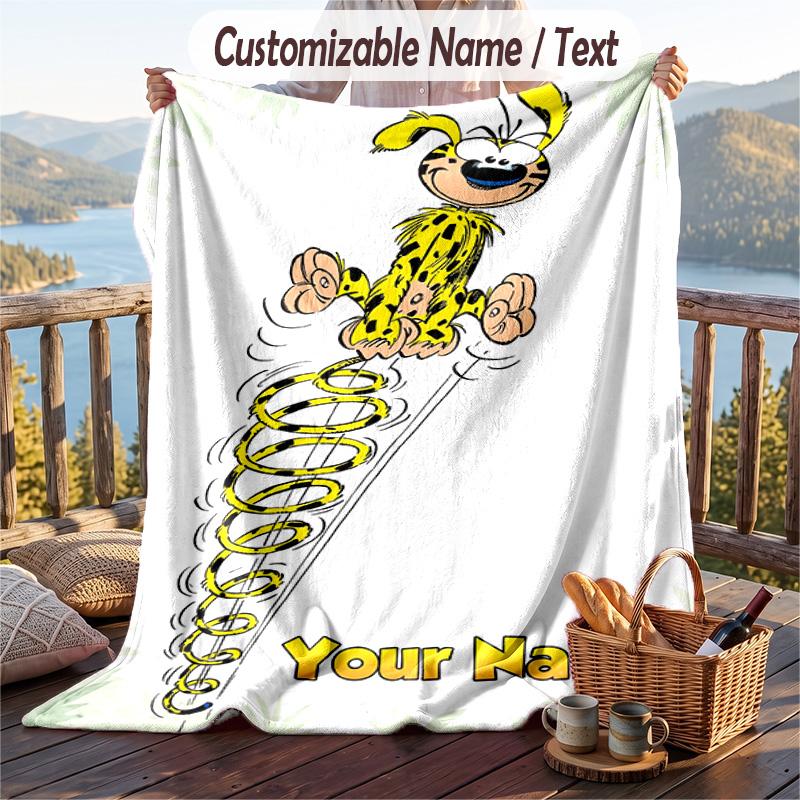 Custom Text Flannel Throw Blanket, Lightweight Cozy Bed Sofa BlanketMarsupilami