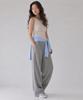 Sayu Soft Waffle Curved Elastic Waist Pants Melange Gray