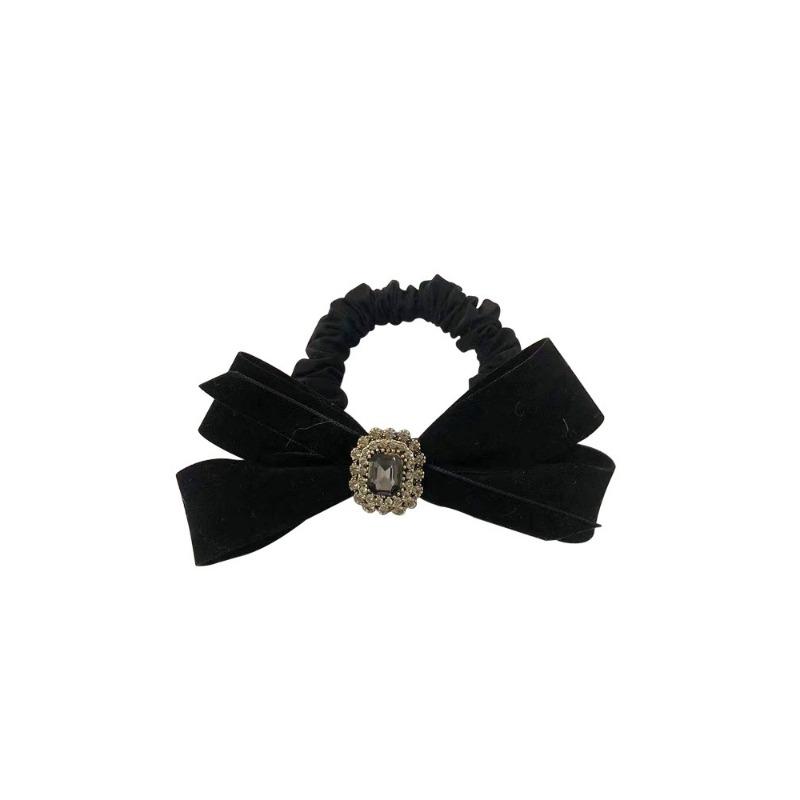 Retro Rhinestone Velvet Bow Hair Tie with A High-end Look, High Hair Band and Ponytail Headwear