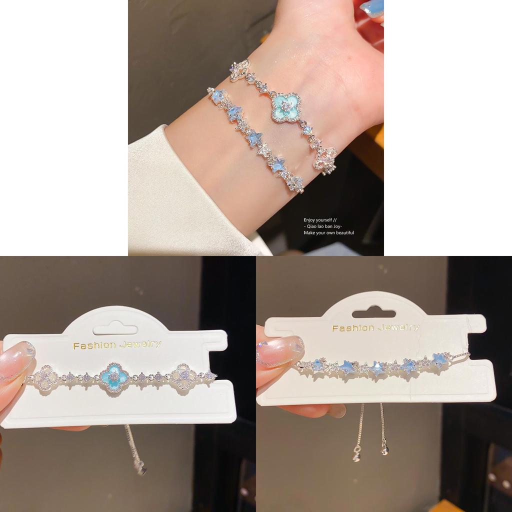Modern Minimalist Silver Blue Zircon Flower Bracelet For Women Gift