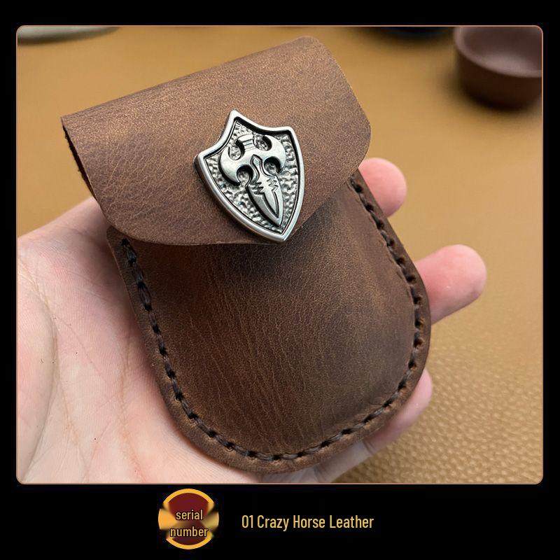 Multifunctional Crazy Horse Leather Case: Steel Clipboard, Key Bag, Glasses Holder, Lighter Pouch