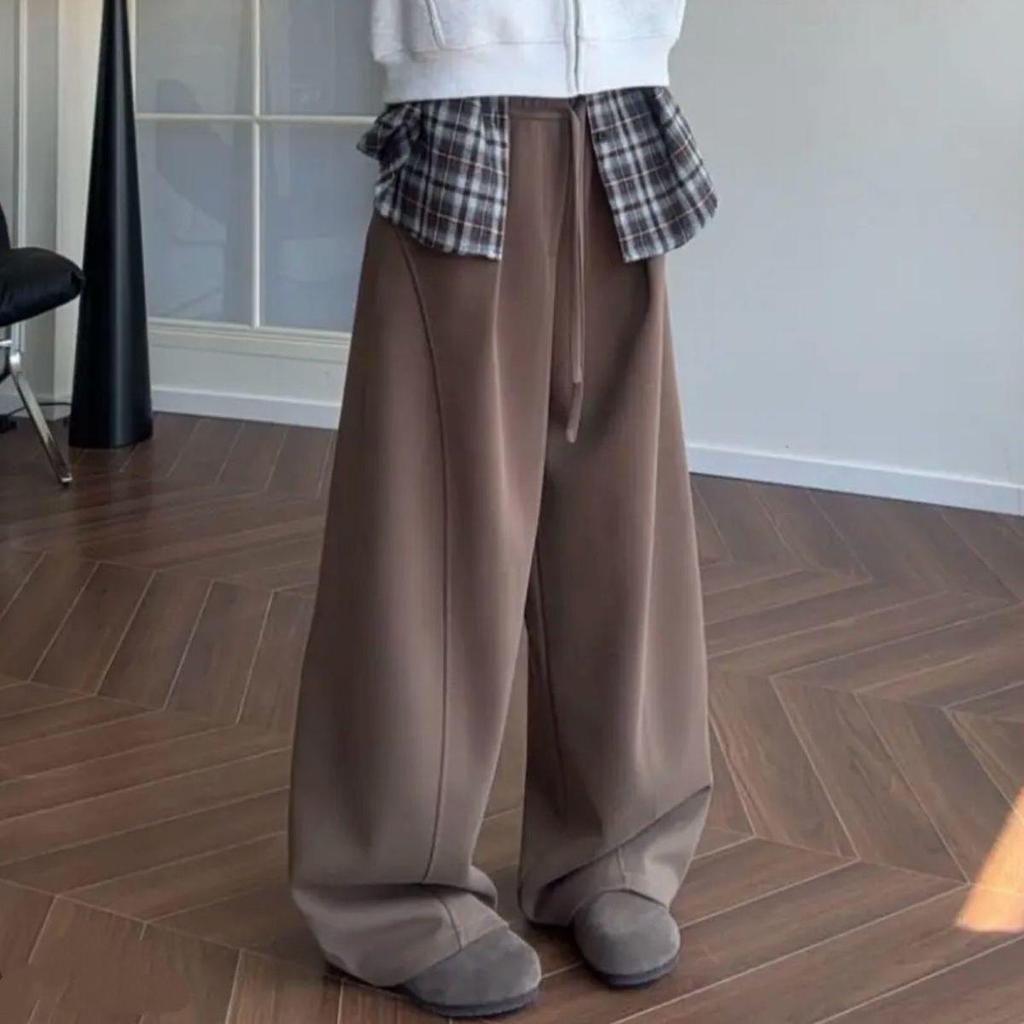 Solid Color Wide-Leg Woolen Sweatpants - Versatile & Trendy Straight-Leg Style