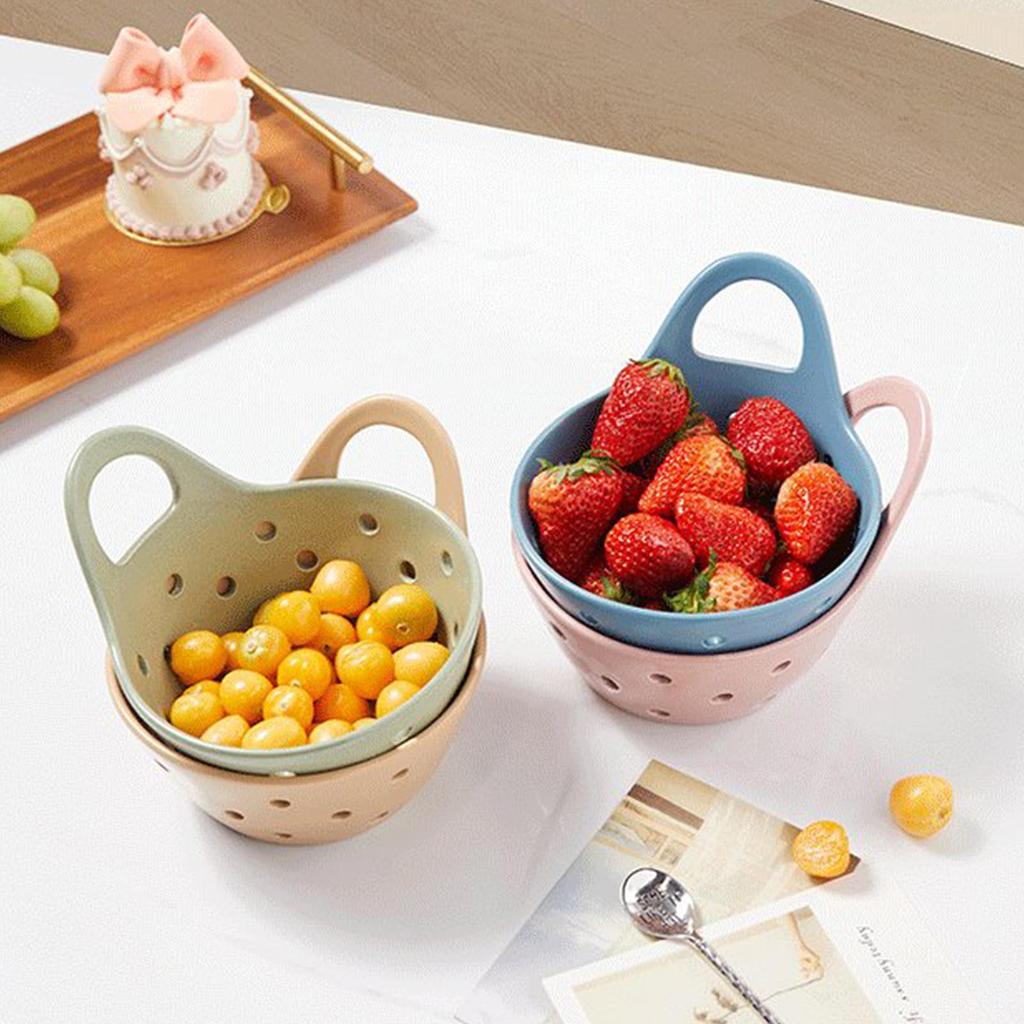 Scolapasta in Ceramica per Frutta con Manico Facile da Trasportare e Fori di Ventilazione Adatto per Cucina Sala da Pranzo Casa