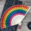 Handlicher Regenbogen Großer Faltfächer Spanischer Stil Faltbarer Tragbarer Fächer für Damen Partys Bühne Tanz Kühlung im Freien