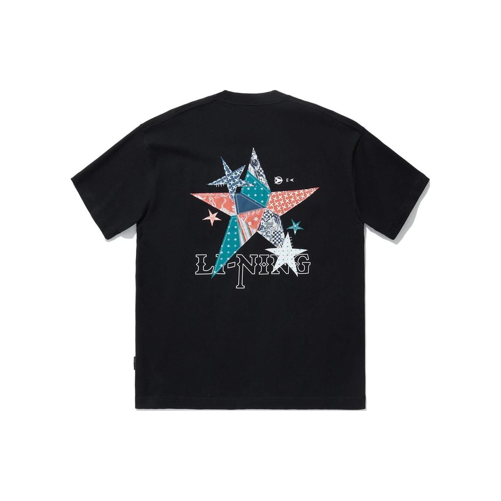 Li-Ning Star And Letter Print Oversized Casual Short Sleeve T-Shirt Unisex Tops Black AHSU251-3
