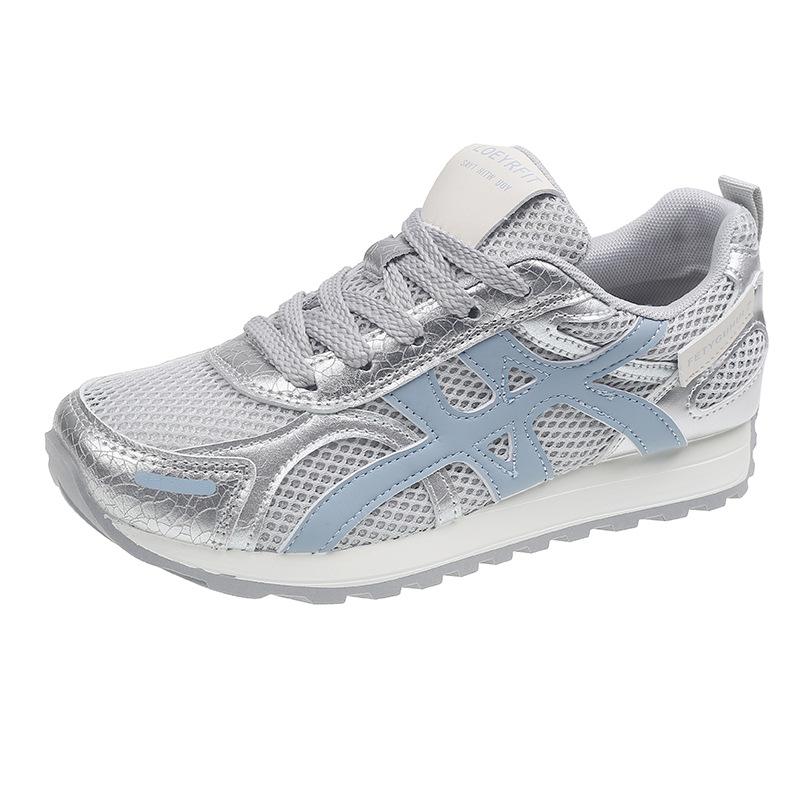 Foreign trade European goods 2025 summer new versatile mesh casual sports shoes women's heightening thick-soled lace-up jogging dad