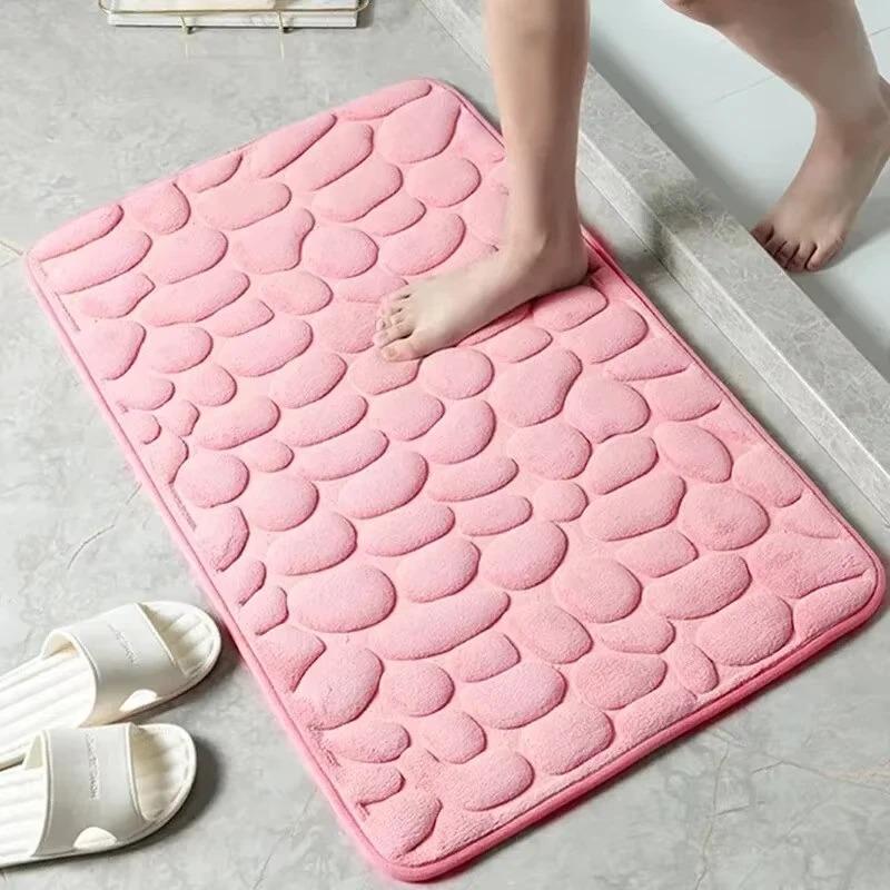 Soft Sponge Bath Mat Non Slip Pebble Pattern Water Absorbent Bathroom Rug Shower Floor Carpet Anti Slip Toilet Mat Home Doorway Quick Dry Safety Mat