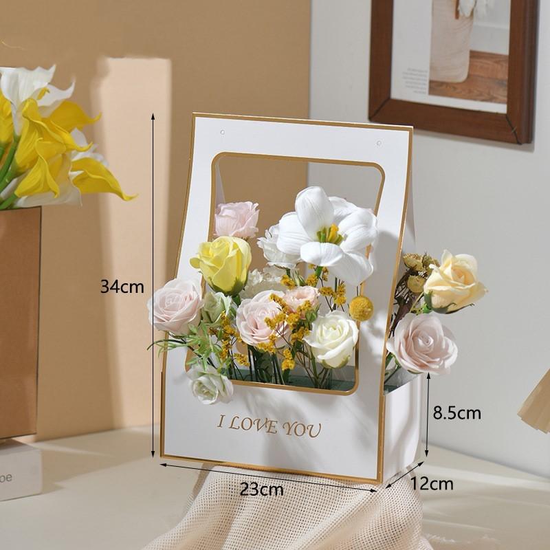 Party Flower Box New Bouquet Packaging Bag Kraft Paper Bouquet Basket Wedding Waterproof Handheld Flower Arrangement Bag