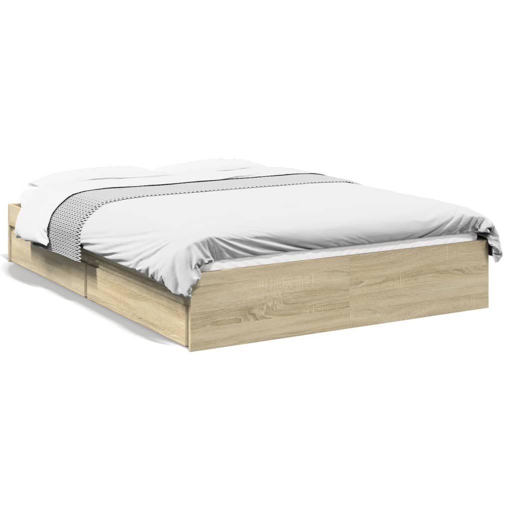 Bed Frame with Drawers Sonoma Oak 120x190 cm Particleboard