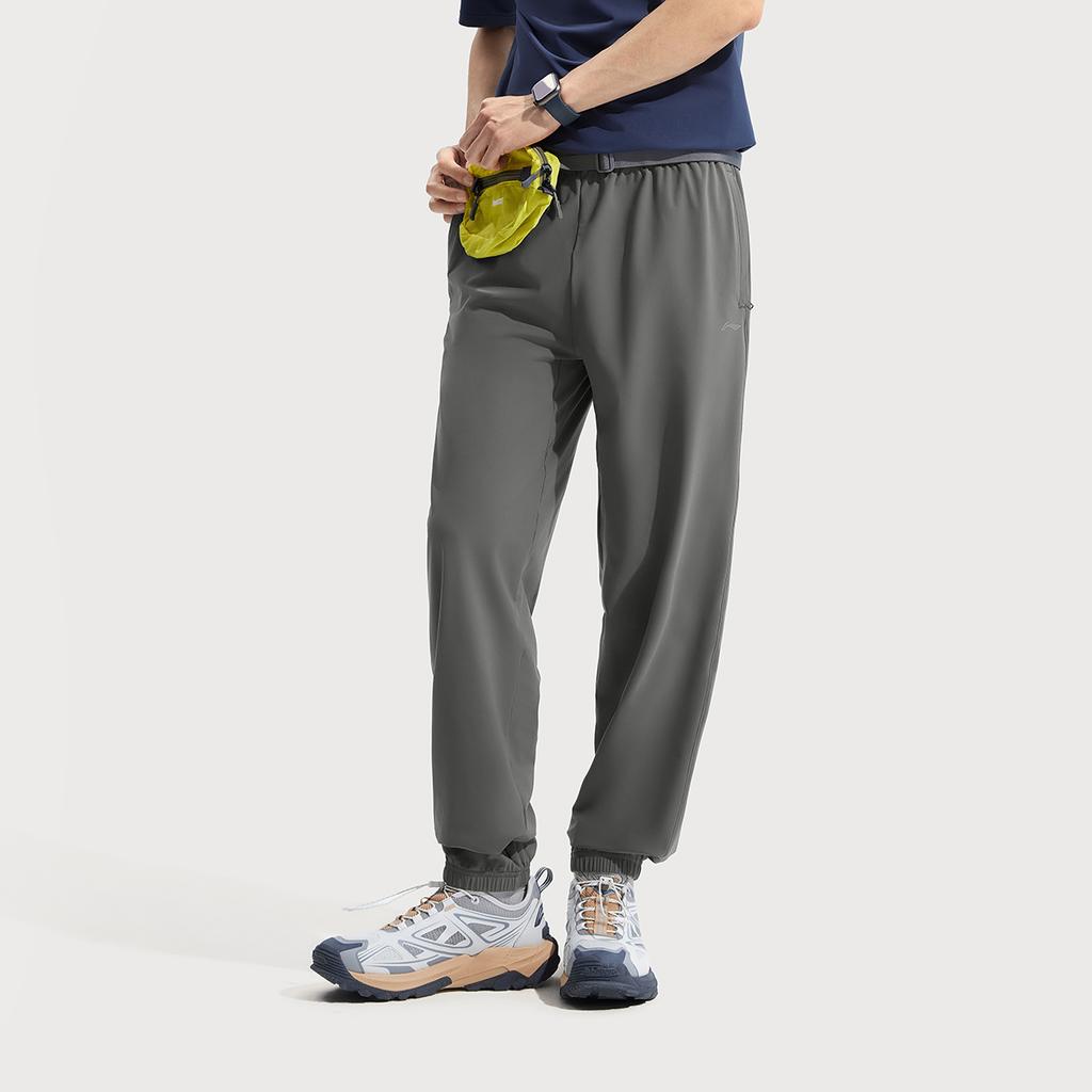 Li Ning Fitness Series Solid Color Mid Waist Comfortable Ice Silk Quick Dry Cool Breathable Versatile Tapered Knitted Sports Pants Men Pants AKYV177-5