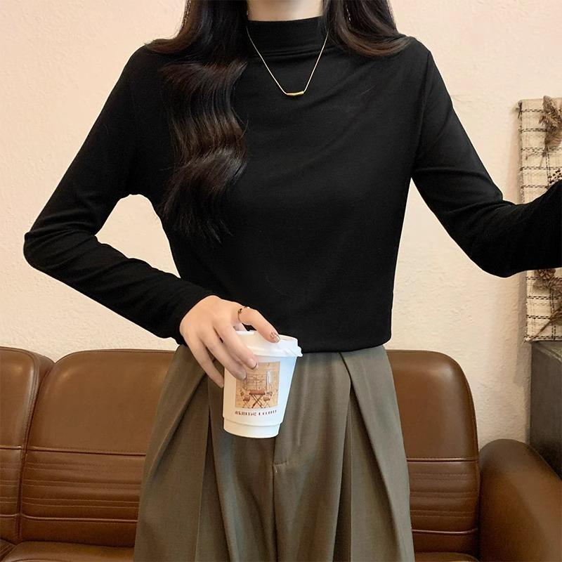 

В этом году популярная майяровая рубашка с длинными рукавами для осени и зимы, женская футболка из утолщенного бархата с полувысоким воротником, тонкий внутренний топ XL