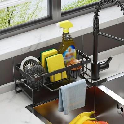 Kitchen Sink Drain Rack Organizer ABS Plastic Self-draining Sink Shelf Soap Sponge Holder Dishcloth Towel Rack Filter Basket