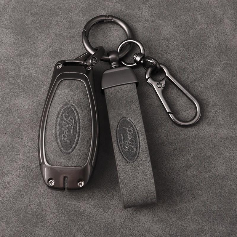 Car Sticker Ford Leather Alloy 3 Buttons Car Key Cover Case Shell Fob For Ford Fiesta Focus Mondeo Kuga Escape C-Max /Grand C-Ma