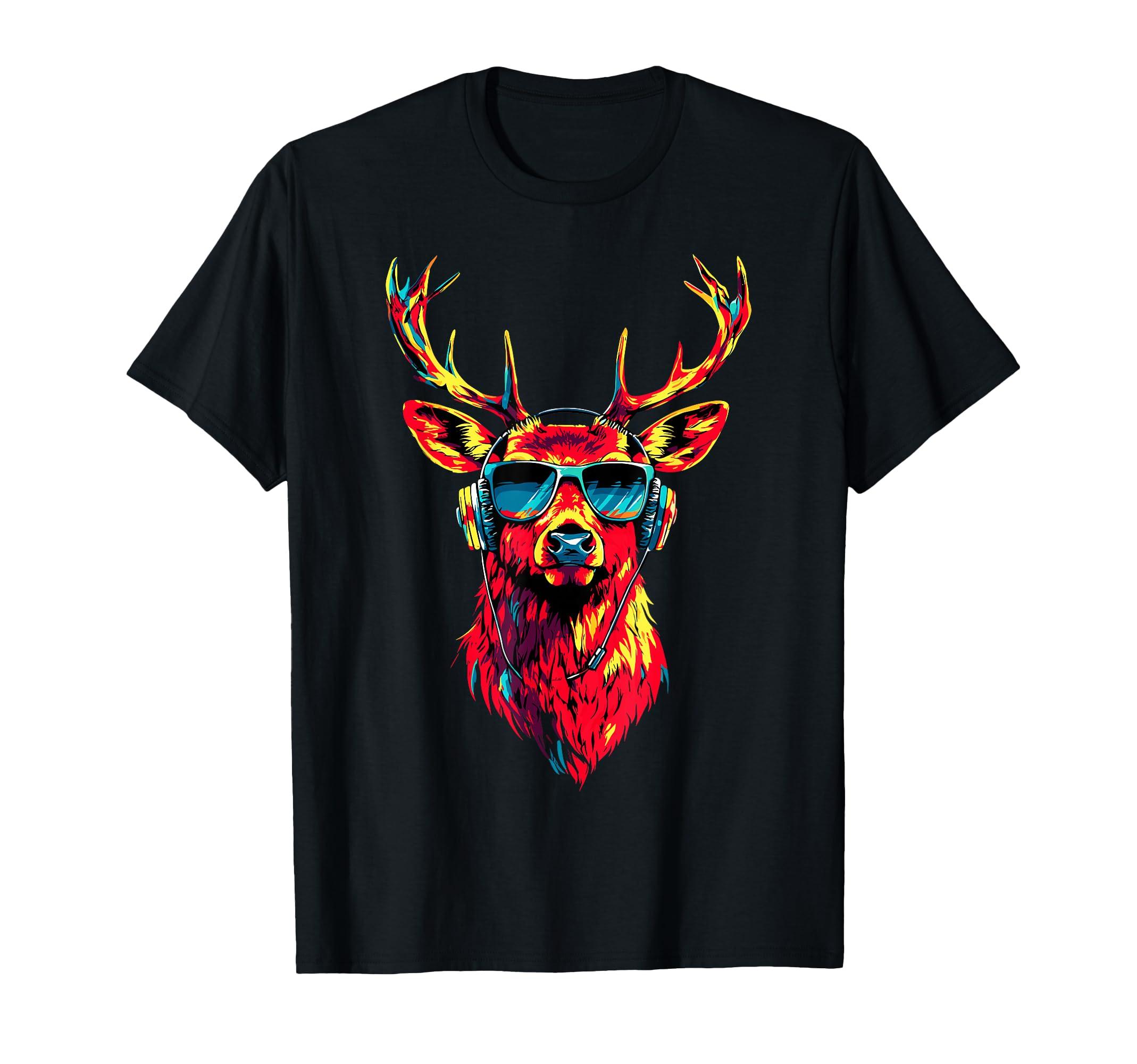 

Stag Hunting Deer Reindeer Red Deer with Sunglasses Antlers T-Shirt