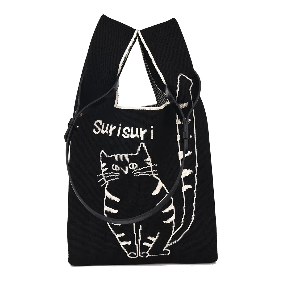 

Knit tote bag with Suri-Suri shoulder strap, Black