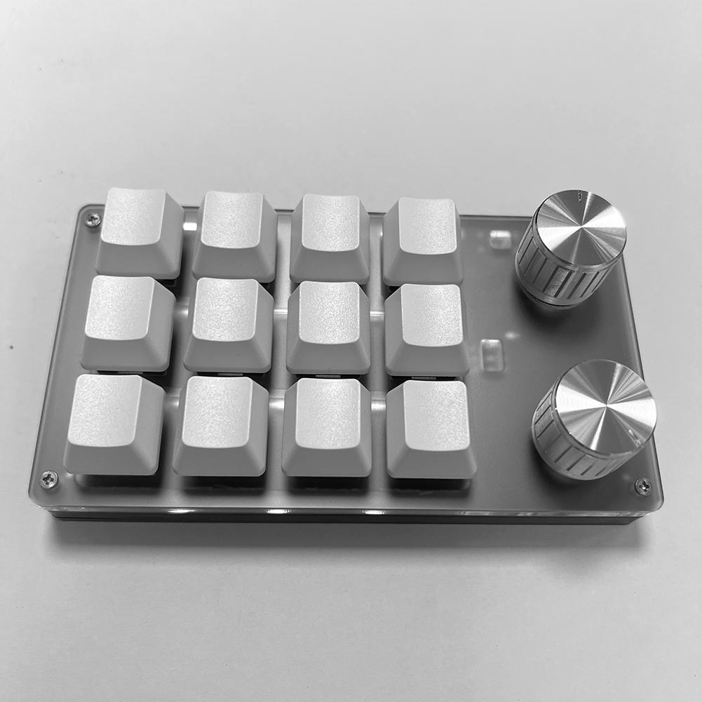 12 Key 2 Knob Programming Macro Knob Keyboard Bluetooth/Wired One Handed Mechanical Game Keypad Hotswap Red Switch for Designers