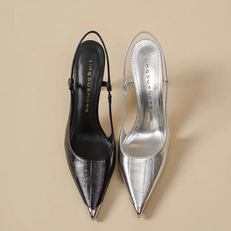 Fashion Women Sandals New High Heel Shoes Fashion Slip-on Heels Women Summer Solid Office and Career Sexy Pointed Toe Heeled Sandals