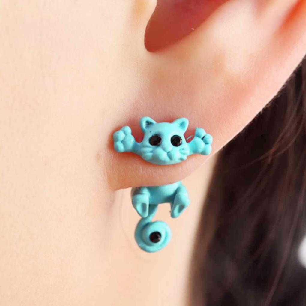1 Pair Women Earrings Animal Cartoon Ear Studs Cartoon Push-back Earrings - Black White