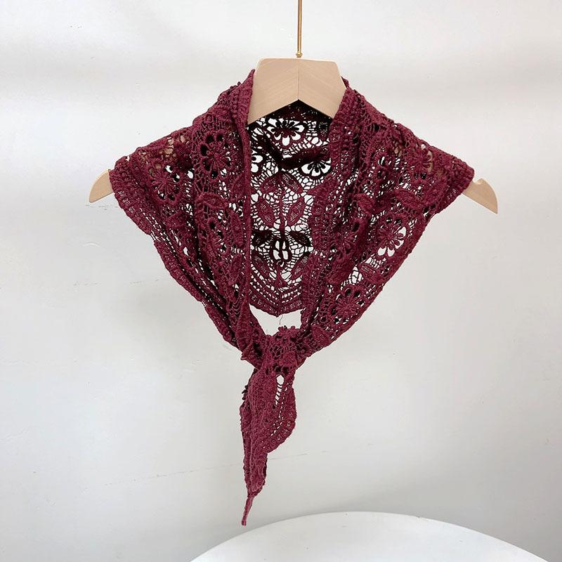 Women Spring and Summer Cotton Triangle Scarf Filigree Knitted Beach Bandana Wrap Pashmina Stole Foulard Hijab