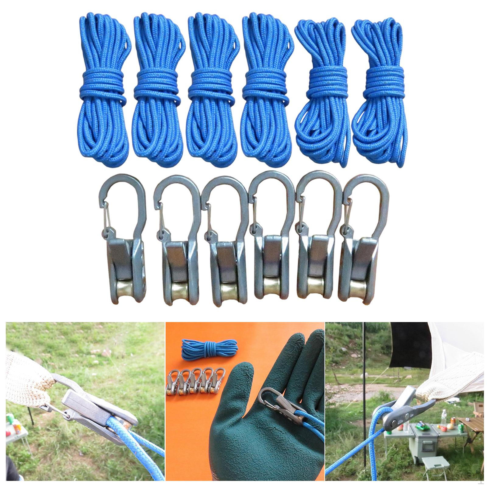 6Pcs Rope with Roller Tensioner Paracord Adjuster Release Heavy Duty Tightening Tool for