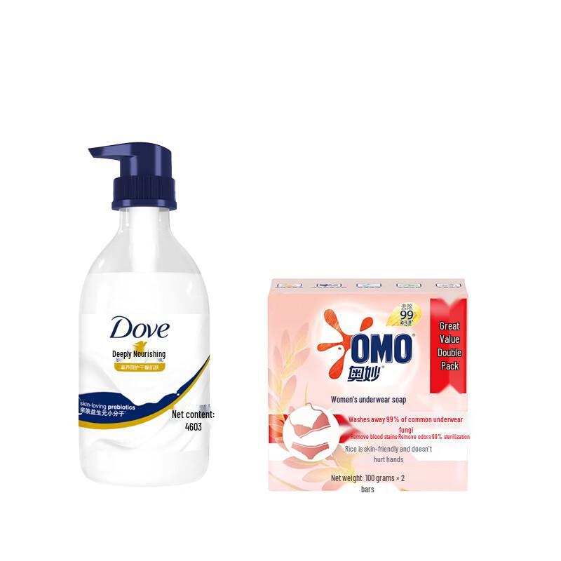Набор: Питательное молочко для душа Dove и мыло для стирки с рисом